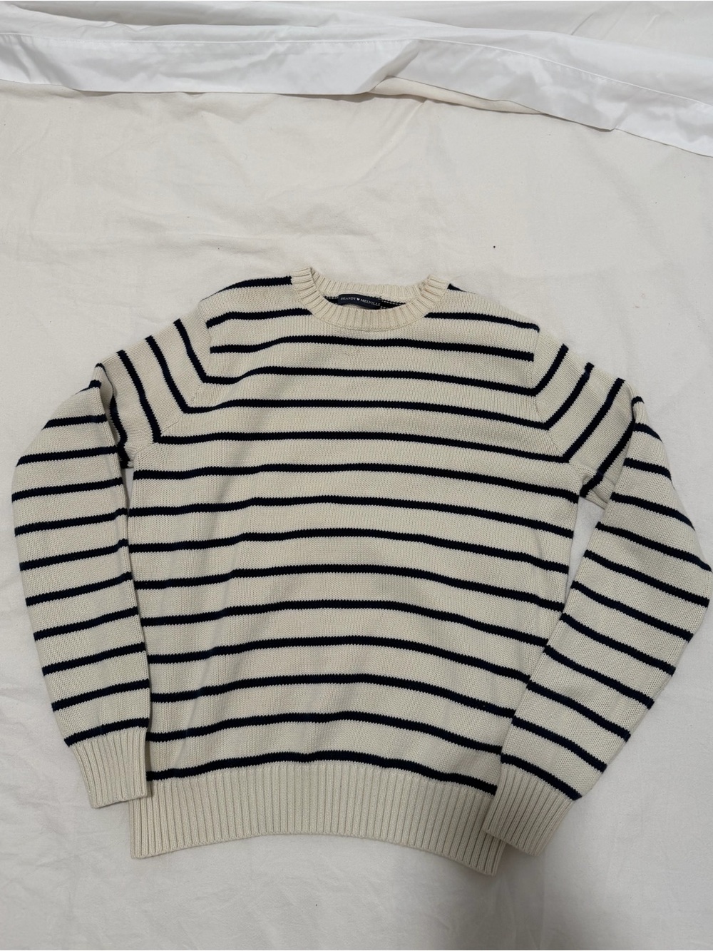 Brandy Melville Cream and Navy Striped Crewneck Sweater